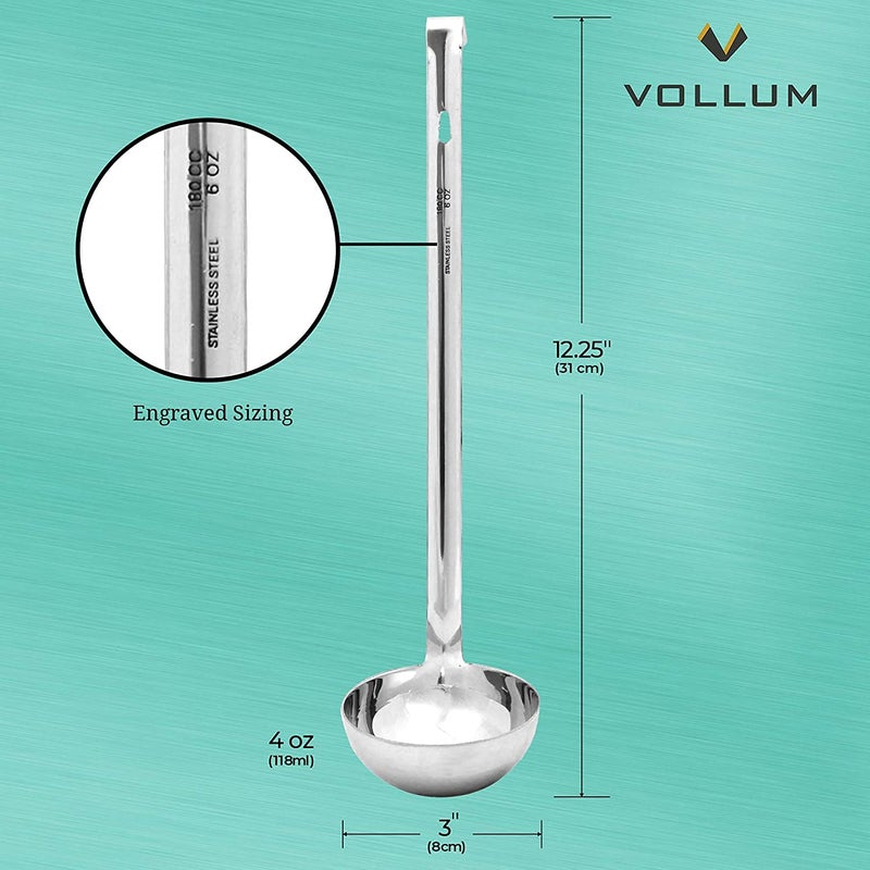 Vollum 1-Piece Ladle Heavy Duty Thick Stainless Steel - 4 Ounce (3.1" Bowl Diameter, 12.25" Handle Length) - Image 5